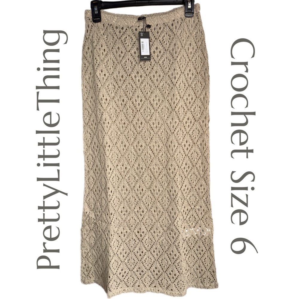 PrettyLittleThing - Crochet Knit Maxi Skirt - Cream/Beige - Size 6 - NWT - Picture 2 of 7